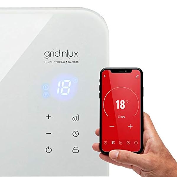 Gridinlux Homely WiFi Warm 2000W - Radiatore Elettrico in Vetro, Convettore, Termostato di Riscaldamento, Convettore di Calore, WiFi, App, Silenzioso, 2000W, Bianco