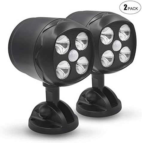 Motion Sensor Security Light, TOPMANTE Outdoor Super Bright 600 Lumen 4 LED Wireless Battery Powered Spotlight, IP65 Waterproof and 360 Degree Adjustable Wall Light for Patio, Garden, Garage, Path (2)