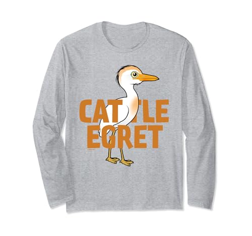 Cute Cartoon Jumbo Cattle Egret Bird Species Name Long Sleeve T-Shirt