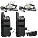 Retevis RT22 Walkie Talkies, Mini 2 Way Radio Rechargeable, VOX Handsfree, Portable, Two-Way Radios Long Range with Earpiece, for Family Road Trip Camping Hiking Skiing(2 Pack, Black)