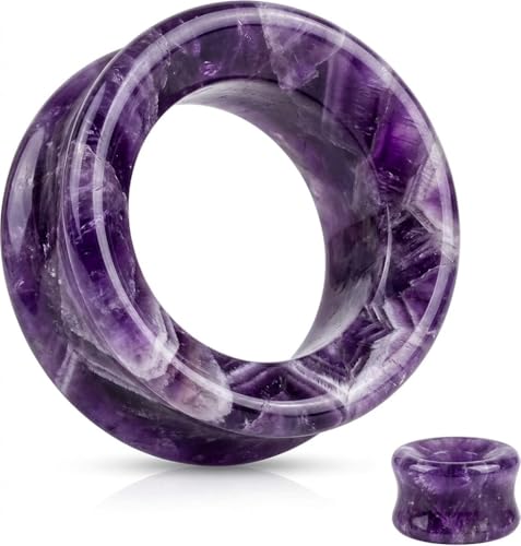 soscene Hollow Tunnels Purple Amethyst Organic Stone Ear Plugs Gauges Sold in Pairs (16MM-5/8 INCH)