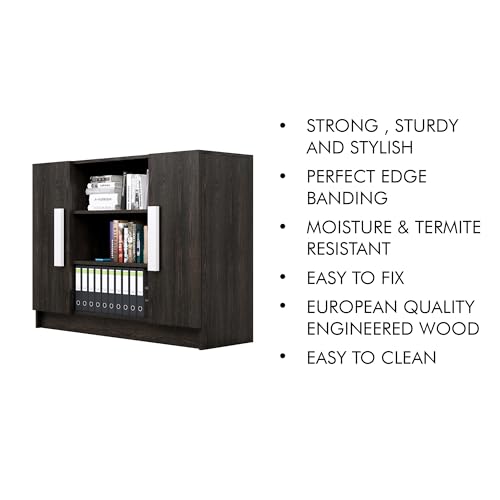 Image of Bniture Engineered Wood Storage Cabinet with 3 Shelf and 2 Door | Book Shelf Wooden Bookshelf for Home | Multipurpose Storage Organizer for Living Room, Home, Hallway & Office | Flower Wenge
