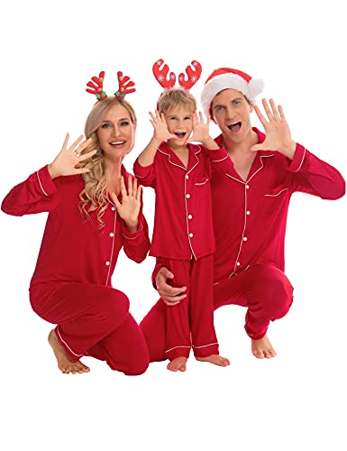 Swomog Christmas Matching Pajama Set Womens 2 Piece Sleepwear Snowflake Pjs Warm Nightwear For Holiday(Women,Red,Medium) #TOP2