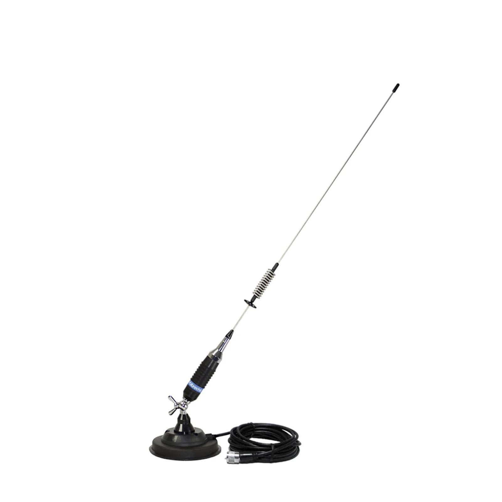 Albrecht S75 Antenne radio CB mobile avec base magnétique 127 mm de longueur totale 76 cm Kit complet avec câble de 4 m et fiche PL, inclinable, en acier inoxydable