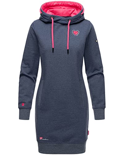 Navahoo Damen Hoodie Kleid Longline Kapuzenpullover Pullikleid B909...