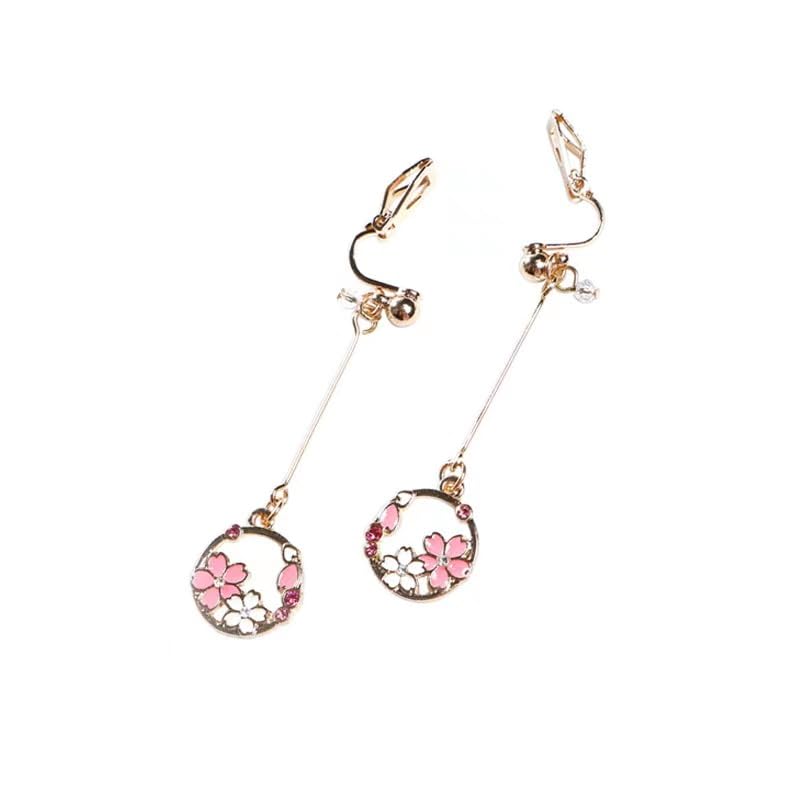 Sakura Earrings No Piercing Ear Clips Women's Hollow Flower Ear Clips