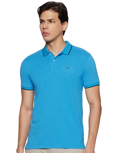 Image of Peter England Men's Snug Fit Solid Polo T-Shirt with Coloured Collar Tipping| Cotton Rich| Premium Pique Weave