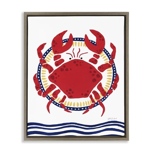 Kitschy Coastal Crab Nautical Animal, 17 x 21 Inch Canvas in Floater Frame