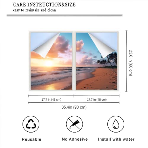 Vinilo para ventana con diseño de palmeras y atardecer 2 piezas miniatura 2