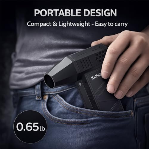 Image of KUNCHI Cordless Portable Air Blower | 8000mAh Rechargeable Battery | 150000 RPM Voilent Fan | High-Speed BLDC Motor | 3 Speed | Small LED | USB Type-C | Cleaning for Car, Laptop Sofa & Home (X6 PRO)