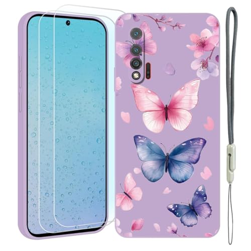 YonderYM Case Compatible with Huawei nova 6 Case,[2 Pack Screen Protectors] with Cute 5 Butterflies Pattern, Liquid Silicone Ultra Slim Shockproof Phone Case