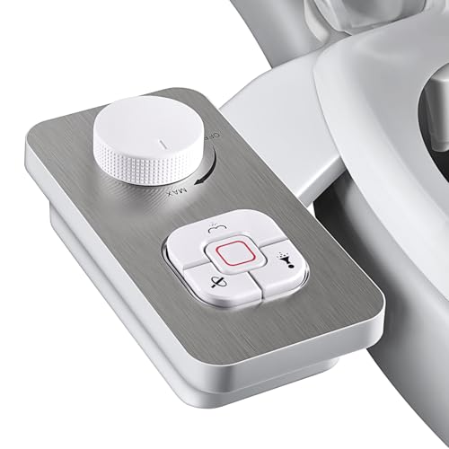 SAMODRA Bidet Attachment, Non-Electric Cold Water Bidet Toilet Seat Attachment with Pressure Controls, Retractable Self-Cleaning Dual Nozzles for Frontal & Rear Wash - Brushed Nickel