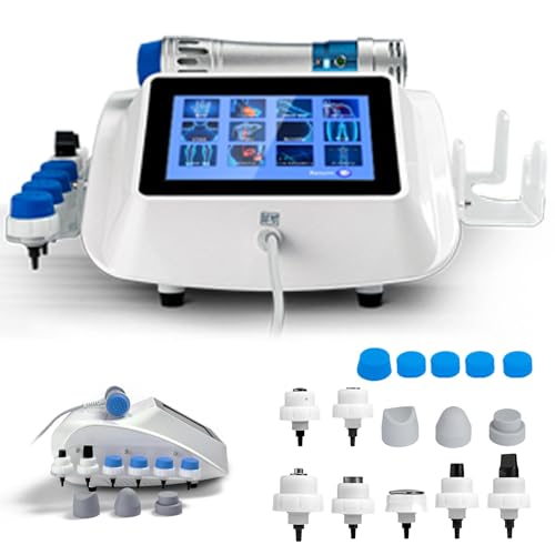 FANGQMM Máquina de Terapia de Ondas de Choque Extracorpóreas, electromagnéticas Percusión de Tejido Profundo Masajeador de Alivio del Dolor Muscular Relajación Corporal con 10 Cabezales de Masaje