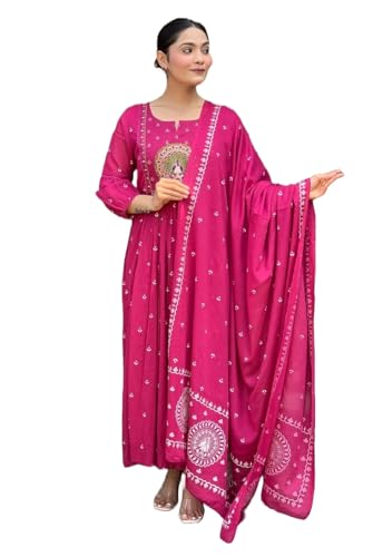 Image of KLOSIA Women Rayon Printed Anarkali Kurta Set with Dupatta