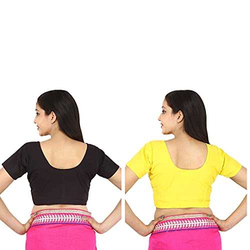 Image of Namita Women's Cotton Half Sleeve Blouse (U-COT-COM-2-BLACK-YELLOW-36 Black-Yellow 36)