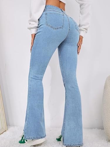 Image of Vogaan Women's High Waist Jeans || Flared Bell Bottom Bootcut Pants || Wide Leg Denim - Perfect for Travel, Party & Everyday Use