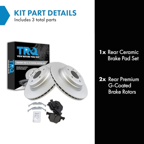 Image of TRQ Rear Brake Pad and Rotor Set Ceramic G Coated Rotors Compatible with 2006 BMW 330i 330xi 2007-2013 335i 335xi 335d 335is 335i xDrive 2013-2015 X1