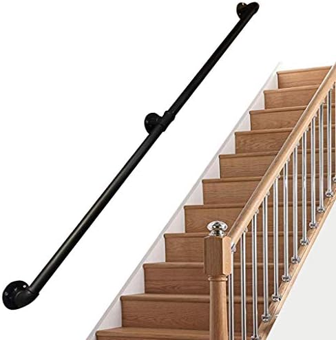 Black Stair Railing Support Kit - Metal Wrought Iron Banister Decking Railings, Industrial Water Pipe Design, 300cm Length, Durable & Stylish Home Upgrade