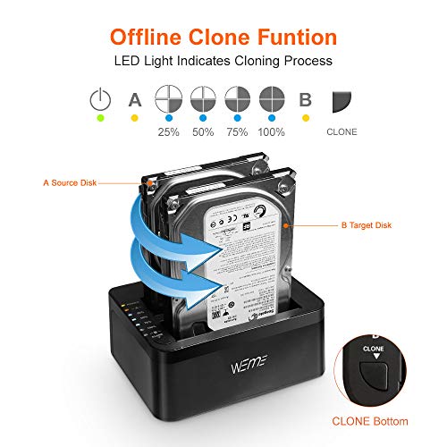 Weme Usb 3.0 To Sata Dual-Bay External Hard Drive Docking Station With Offline Clone/Duplicator Function For 2.5 & 3.5 Inch Hdd Ssd Sata (Sata I/Ii/Iii) Support 2X 8Tb & Uasp, Tool-Free #TOP2