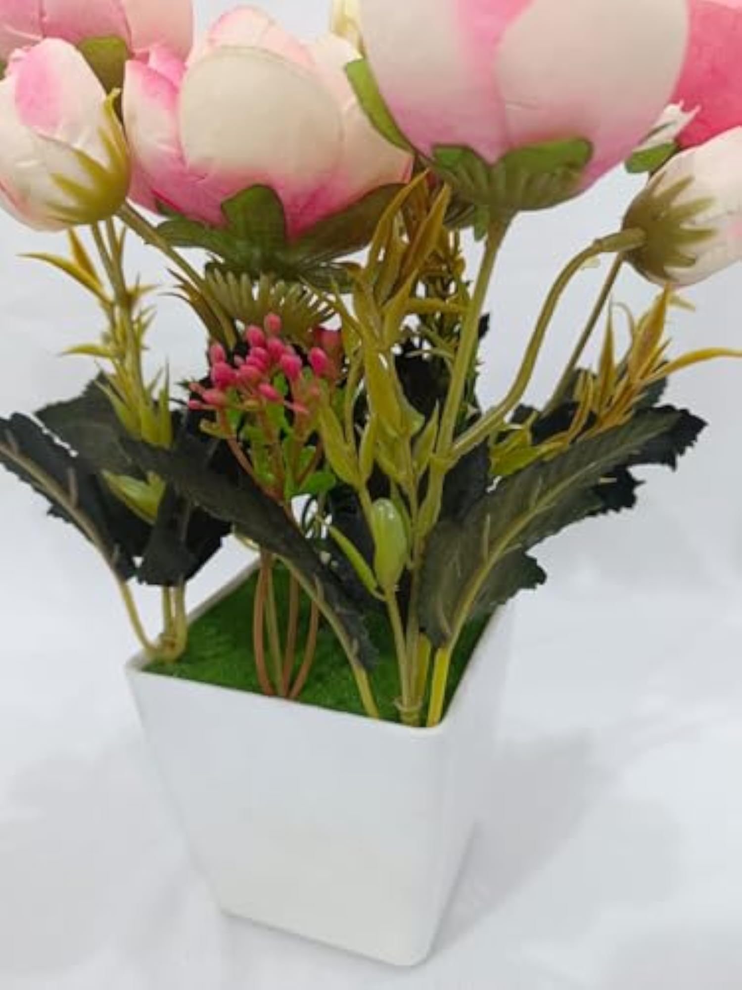 Artificial Pink Rose Flowers with Pot for Home Decoration