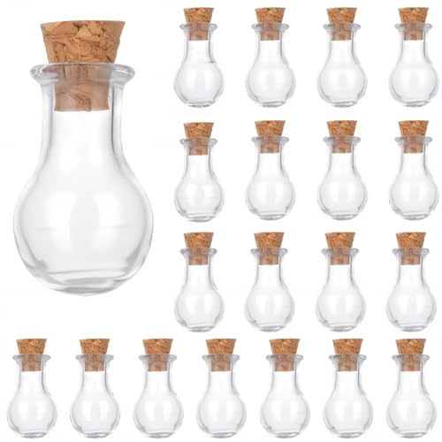 SUNNYCLUE 1 boîte de 20 mini Bouteilles en Verre avec Bouchons en Liège Petits Pots en Verre Minuscules Flacons avec Bouchons en Liège Bouteilles à Souhaits Récipients de Rangement Mini Pots pour Lois