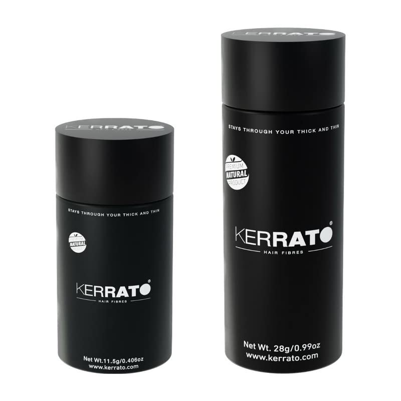 Kerrato Hair Fibres for Thinning Hair (Dark Brown) - 11.5g & 28g | Instant Hair Loss Concealment | Natural Keratin Hair Thickener & Fibers for Men & Women | Fuller, Thicker Hair in 10 Seconds