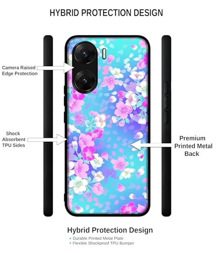 Image of Floral Blue Pattern Design Premium 2D Printed Metal Back Case Cover for Vivo V29E 5G