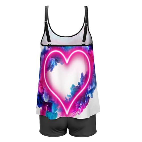 Bikini avec Short de Garçon Ensemble Tankini Femme Robe de Plage Coeur de Néon