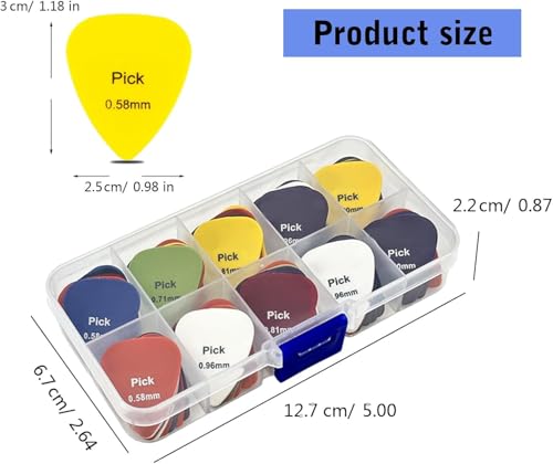 Image of 24 Pcs guitar picks for acoustic guitar & Electric Guitar Pick with 6 Thickness Levels and Clear Storage Box Perfect for Beginners & Professionals Plectrum Guitar Pick for Guitar Ukulele Pick