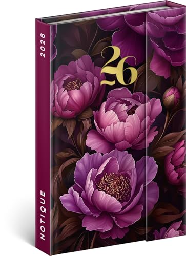 NOTIQUE 2026 Appointment Planner - Mini Pocket Planner approx. A6 with Magnetic Closure, Compact Weekly Planner 11x16cm, Hardcover Book Calendar with Monthly Overview (Purple Flowers)