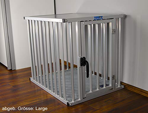 Callieway® ALU DOGBOX/Hundebox/ALU Hundkäfig für Büro und Daheim (nur vertikale Stäbe) (XLarge: 95cm (L), 66cm (B;Türseite), 70cm (H))
