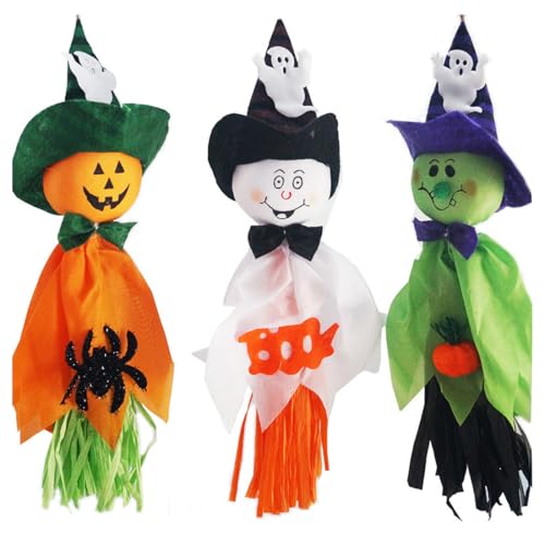 KEQAR 3 Pezzi Manica a Vento di Halloween, Decorazioni Appese Fantasmi per Finestre, Terrazza, Prato, Giardino (Decorazioni)