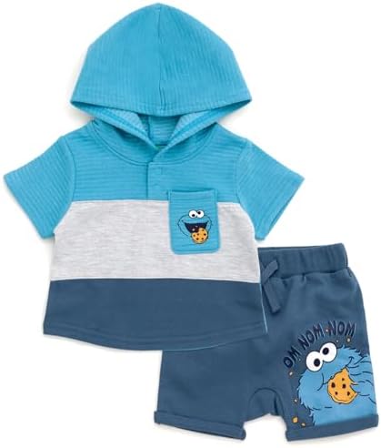 Sesame Street Cookie Monster Pullover Hoodie and French Terry Shorts Newborn to Toddler