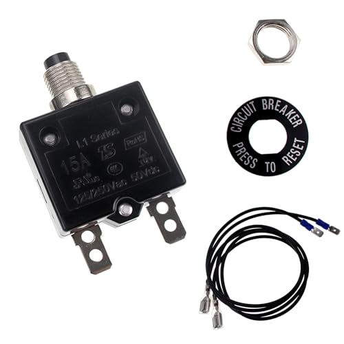 Rkurck R-L1-WIRE-1PCS 15A 125-250V Ac 50V Dc Push Button Circuit Breaker 15Amp Thermal Overload Protector L1 Series Manual Reset Thermal Circuit Breaker 15A thumb #1