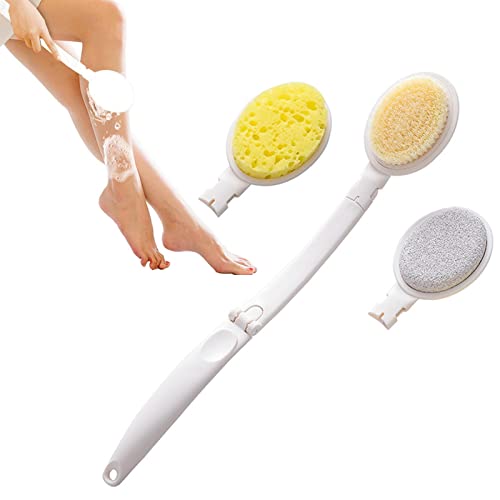 Limpiador de espalda para ducha, esponjas de ducha para hombres 3 en 1 | Cepillo corporal, esponja de baño con mango de 19 pulgadas y piedra pómez suave y mejorada salud de la piel