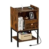 Gannyfer Nightstand with Charging Station, Night Stand with USB Ports and Storage Drawer, Modern 3-T