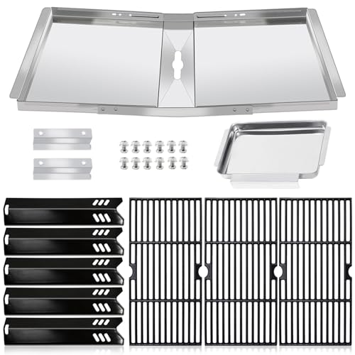 Grill Replacement Parts for Dyna Glo DGF510SBP DGF510SSP, Adjustable 24''-30'' Grease Tray Drip Pan, Grates, Heat Shield for Backyard Grill BY13-101-001-13 GBC1460W, BHG Grill Parts BH13-101-099-01.