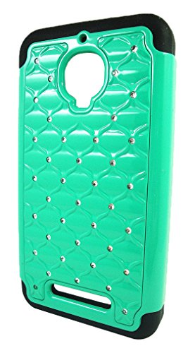 nOir Thous & Eight for Alcatel One Touch Fierce 7024T/7024W Diamond Studded Silicone Rubber Skin Hard Case Plus Free LCD Screen Protector Shield Plus Touch Screen Stylus - Teal Green/Black