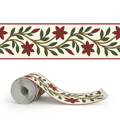 Image of Decorative Peel and Stick Wall Border Sticker 4 Inch x 4 Feet | Waterproof Self Adhesive PVC Wallpaper Border | Floral, Vintage & Traditional Designs | Wall Trim for Home Decor, VWB3
