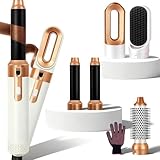 5 in 1 Hair Styler & Air Styler, Hair Dryer Brush, Hot Air Brush, Hair Brush Set with Detachable Curling Wand, Hair Curlers, Straightener Brush for Volumising & Styling for Women (A - Gold & White)