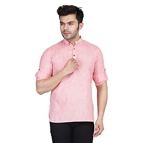 Image of TAHVO Men's Casual Cotton Kurta Shirt, Short Kurta