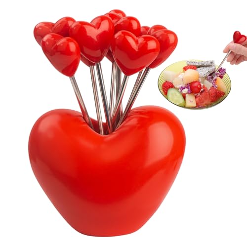 Niños, opciones de comida, almuerzo para niños - Picks de cóctel de acero inoxidable para aperitivos - Juego de 10 palitos de fruta reutilizables, diseño de corazón, utensilios de cocina para