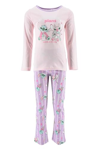 Disney Stitch Pijama Niña, Camiseta y Pantalon Largo Conjunto 2 Piezas Pijama Algodon, Talla 8 Años