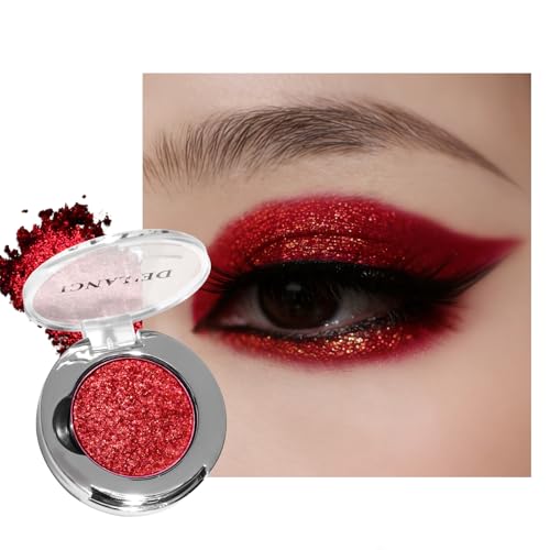 ecofavor Glitter True Red Eyeshadow Single Metallic Bright Red Gold Eyeshadow Ultra Pigmented Waterproof Sparkly Long Lasting Buildable Blendable Eye Shadow for Halloween Goth SFX Cosplay Makeup