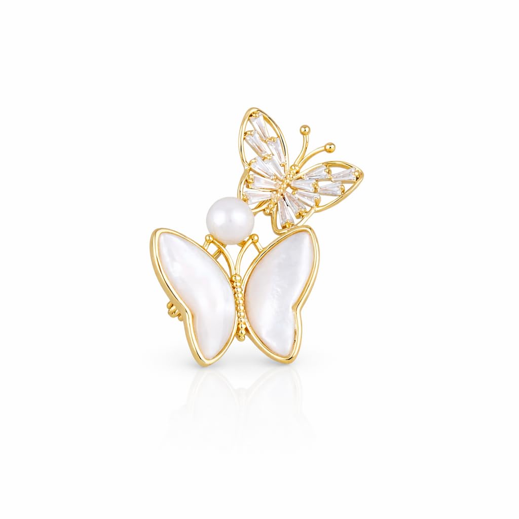 Gold Plated Butterfly Brooch with American Diamonds Pearls and Beads-image-30