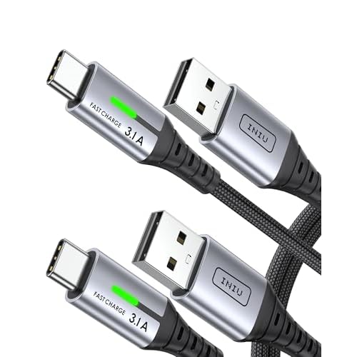 INIU USB C Charger Cable, [2-Pack 1m] 3.1A Type C Cable Fast Charging, Braided USB A to USBC Phone Charger Cable USBC for iPhone 17 16 Pro Max, Samsung S25 24, Huawei, iPad Switch PS5 etc. 1