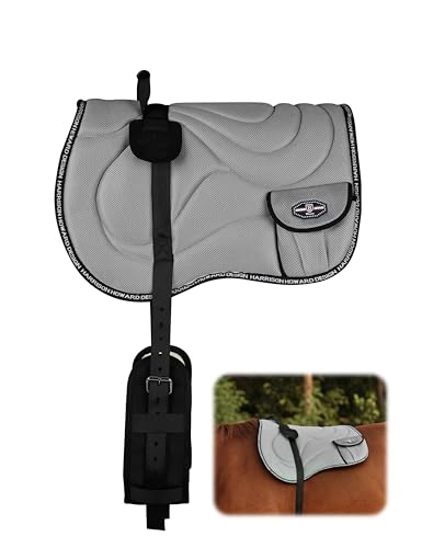 Harrison Howard Bareback Horse Riding Pad Breathable Mesh Cushioned No-Saddle Pad with Girth for Trail Training Dark Grey