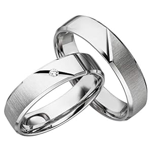 JC trouwringen 2 x trouwringen 925 zilver PAARPRIJS incl. diamant en gravure huwelijksringen verlovingsringen briljant partnerringen huwelijk platina goud witgoud S031