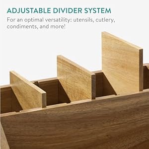 Navaris Acacia Wood Cutlery Holder Kitchen Utensil Cutlery Organizer or Condiment Holder Wooden Cutlery Trays to Store Condiments Utensils and More