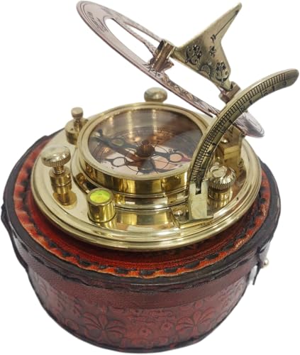 NAVIROCK Antique Marine Handmade Sundial Compass Solid Shiny Brass & Copper Sun Dial Rustic Antique Home Decor Gifts